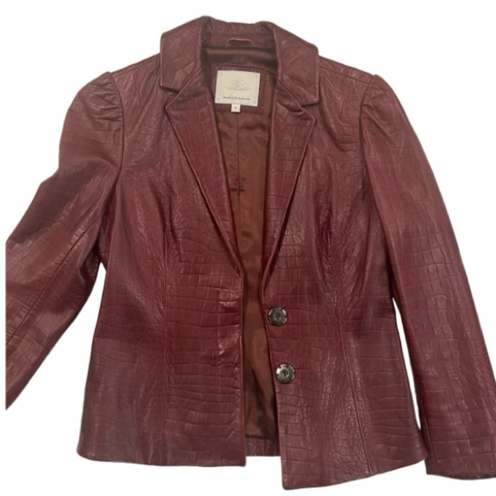 Madison Marcus size S 100% Genuine Leather Burgandy Blazer